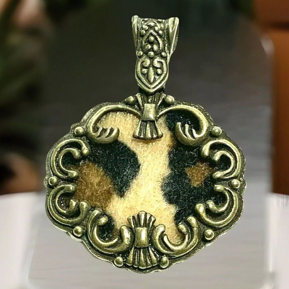Leopard Print Slider 2" Pendant Fuzzy Insert Ornate Tribal Celtic Boho Animal